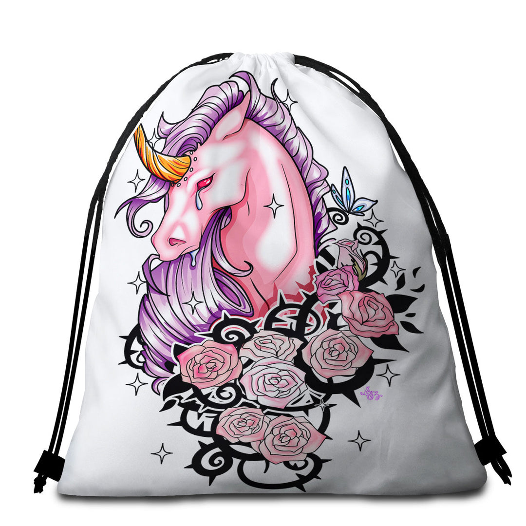 Sad Pink Unicorn and Roses Beach Towel Pack