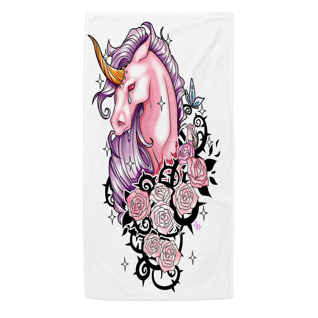 Sad Pink Unicorn and Roses Pool Towel