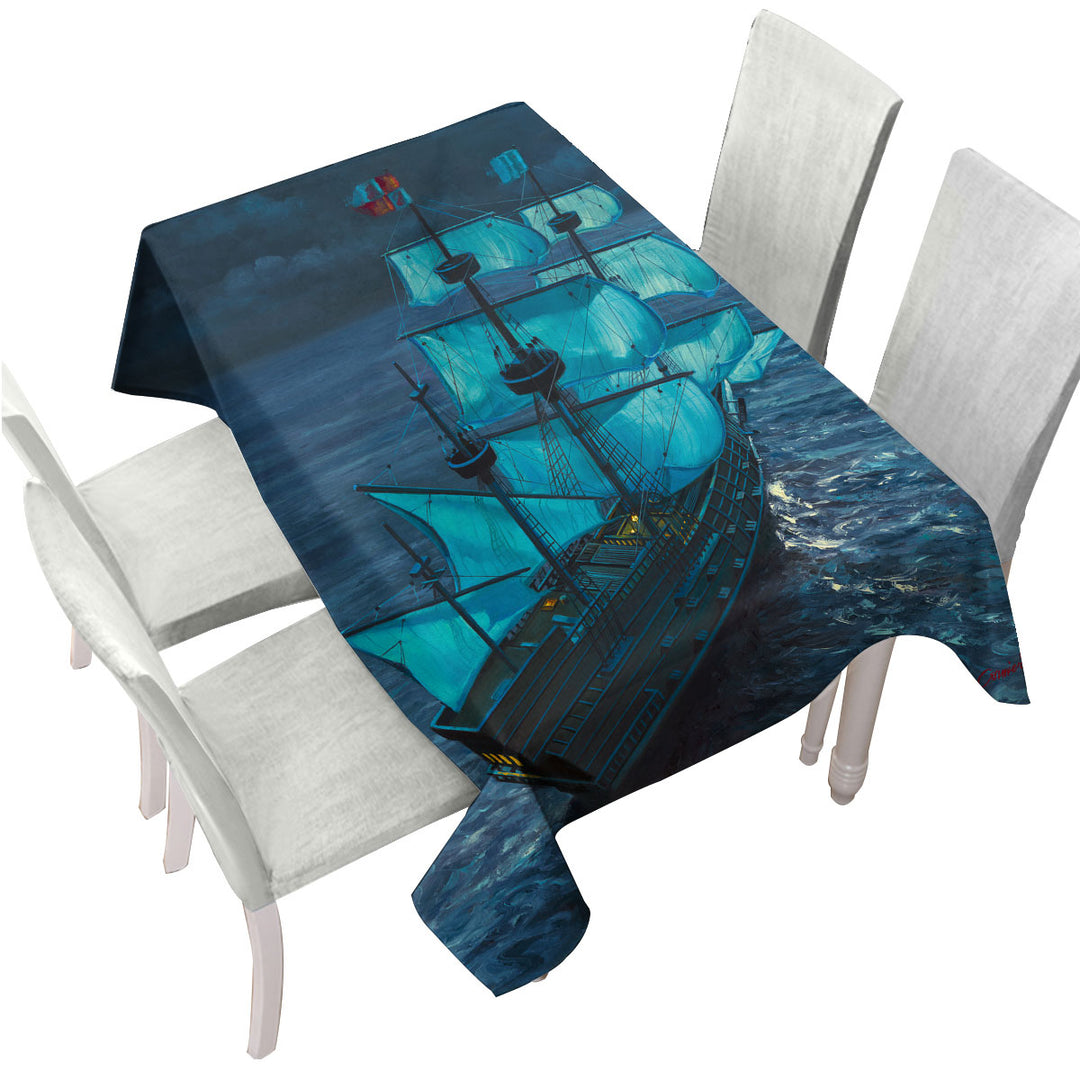 Sailing Ship Moonlight Voyage Tablecloth