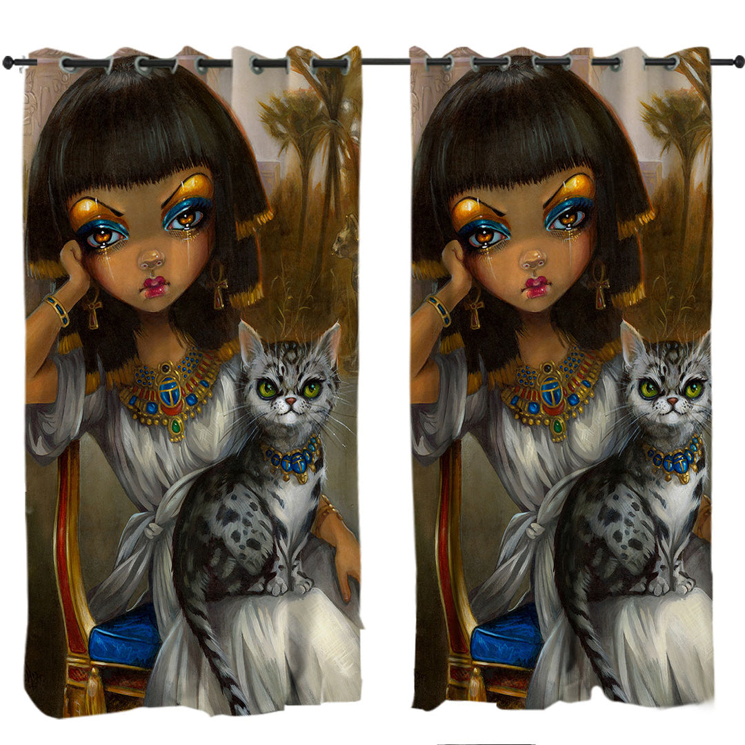 Sanura Beautiful Egyptian Princess with Her Mau Cat Curtains for Bedroom