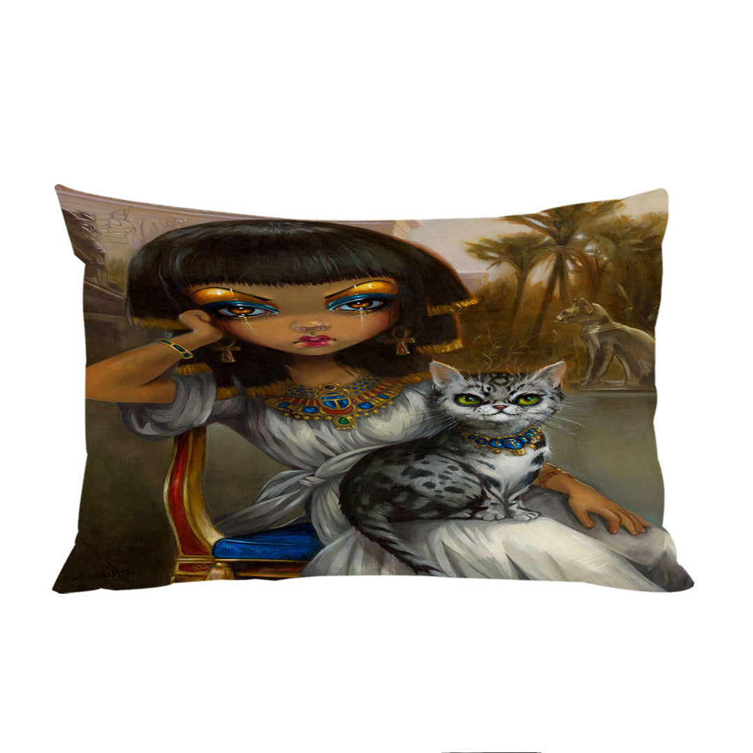 Sanura Beautiful Egyptian Princess with Her Mau Cat Pillow Cases