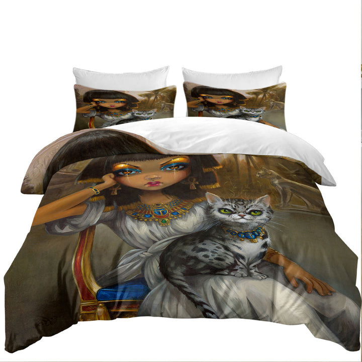 Sanura Beautiful Egyptian Princess with Her Mau Cat Quilt Cover Sets