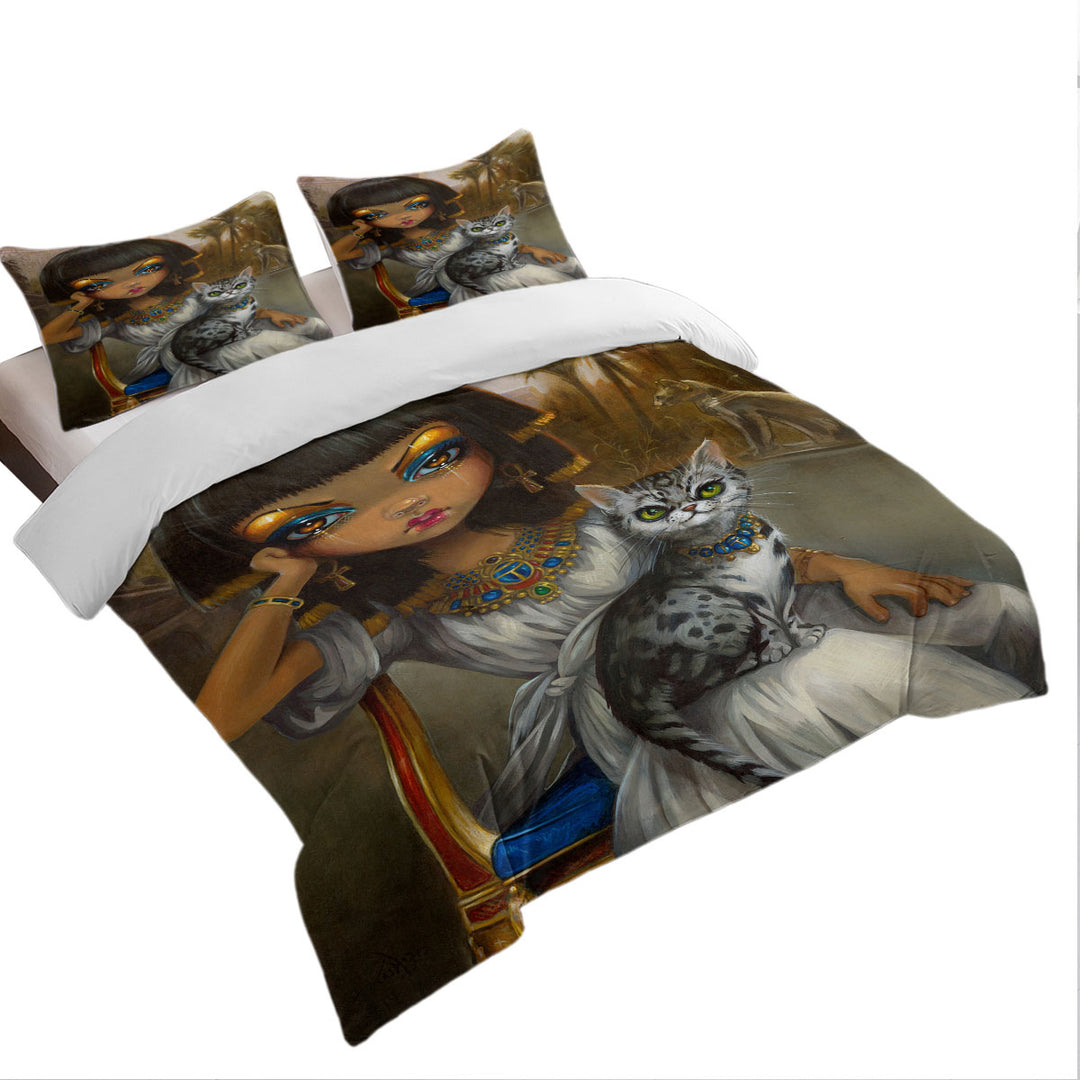 Sanura Beautiful Egyptian Princess with Her Mau Cat Twin xl Duvet Covers