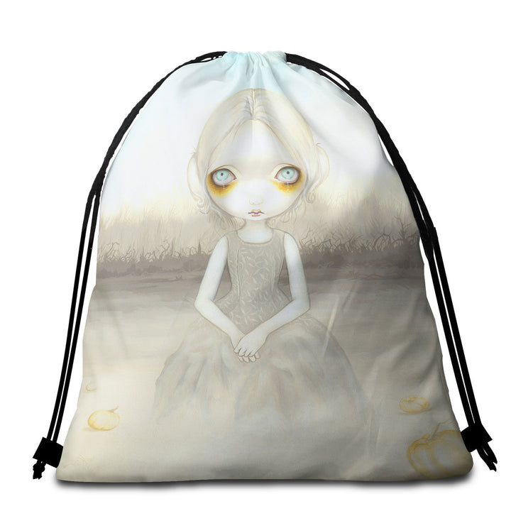 Scary Art Beach Towel Bags Girl Ghost of the Pumpkin Patch