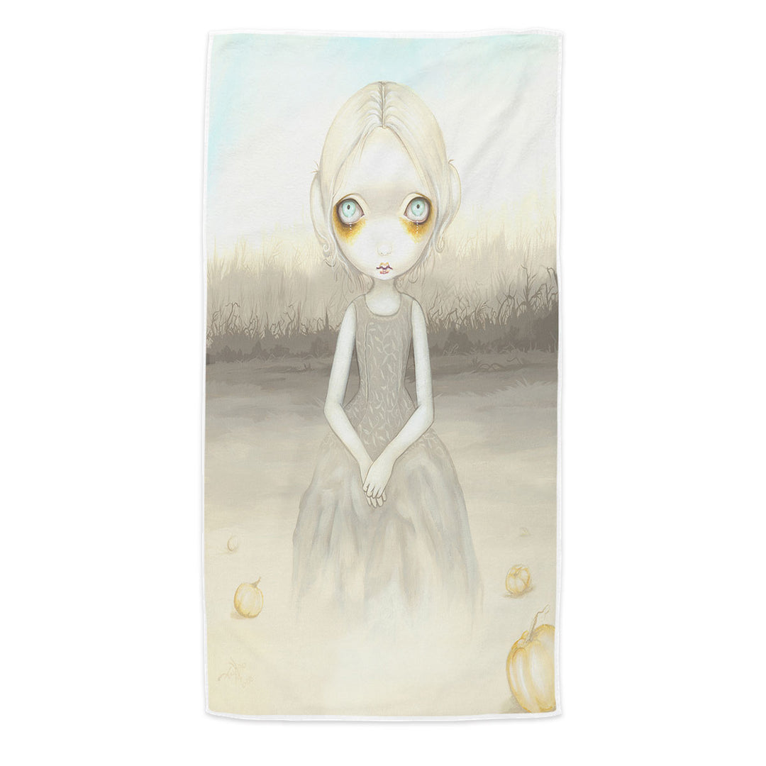 Scary Art Beach Towels Girl Ghost of the Pumpkin Patch