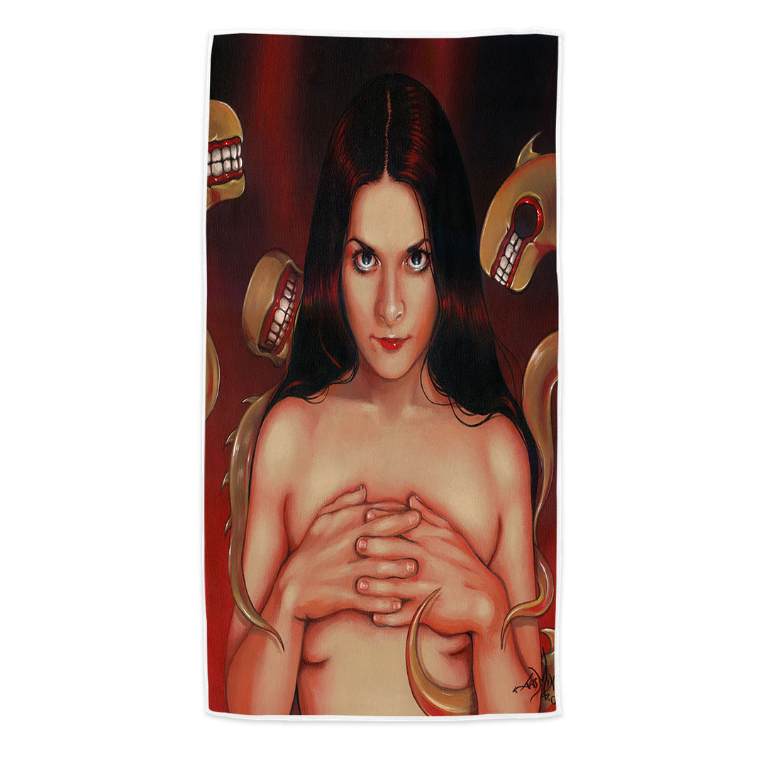 Scary Art Beautiful Maiden and Monsters Beach Towels