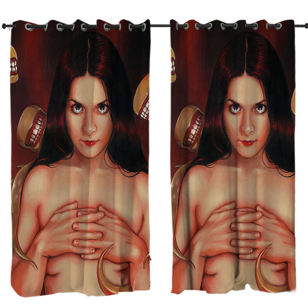 Scary Art Beautiful Maiden and Monsters Drapes