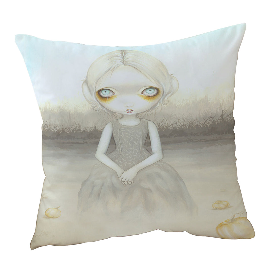 Scary Art Decorative Cushion Covers Girl Ghost of the Pumpkin Patch