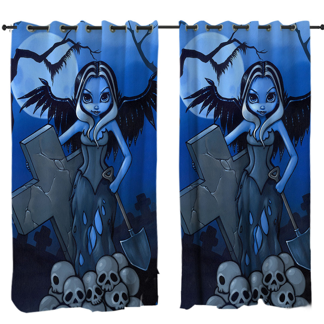 Scary Art Gothic Angel and Skulls the Gravedigger Curtains