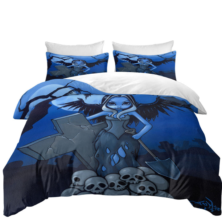 Scary Art Gothic Angel and Skulls the Gravedigger Duvet Cover