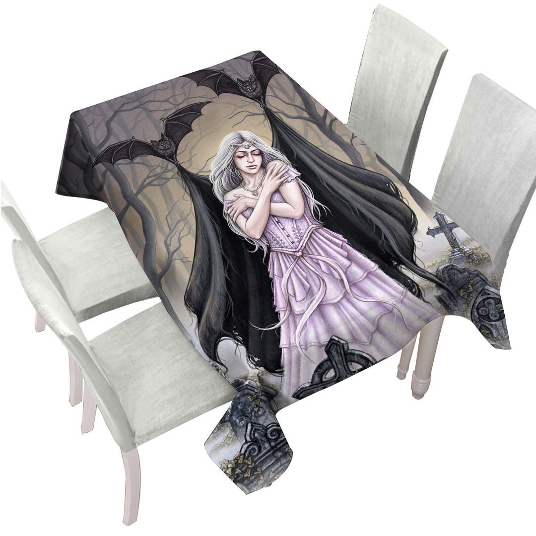 Scary Art Graveyard Bats Night Embrace for Lonely Woman Custom tablecloths