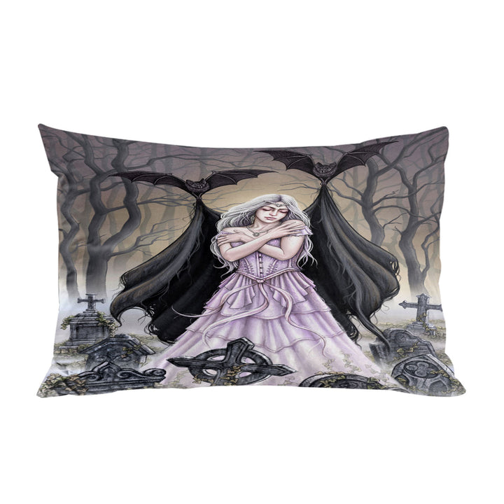 Scary Art Graveyard Bats Night Embrace for Lonely Woman Pillowcase