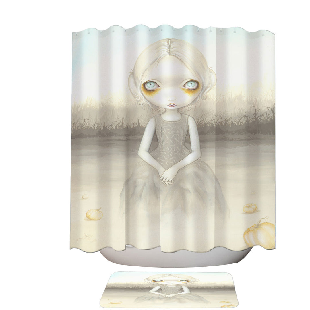 Scary Art Shower Curtains Girl Ghost of the Pumpkin Patch