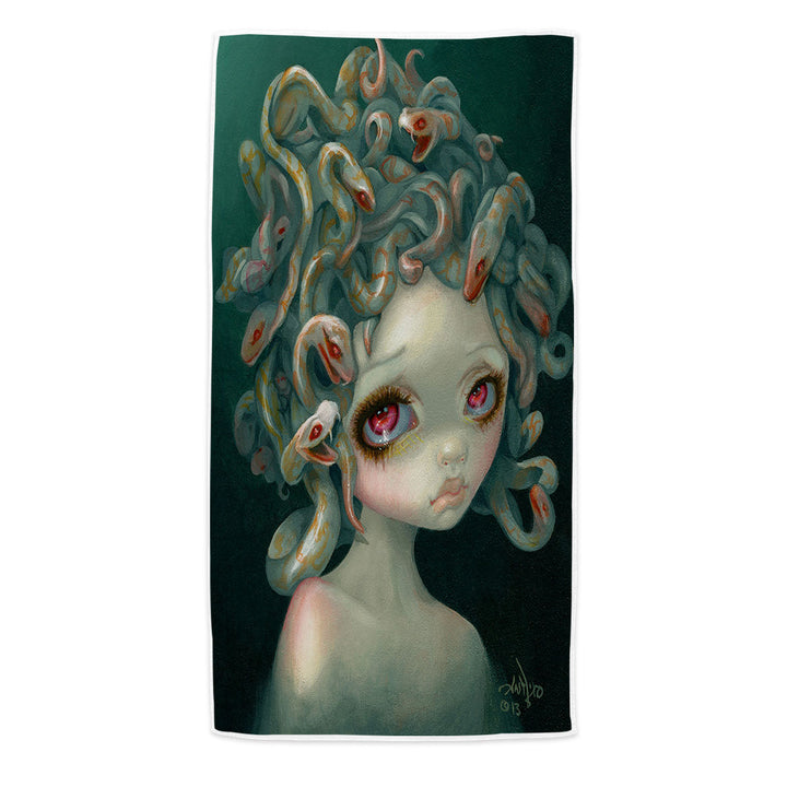 Scary Art Snakes Head Pale Medusa Beach Towel