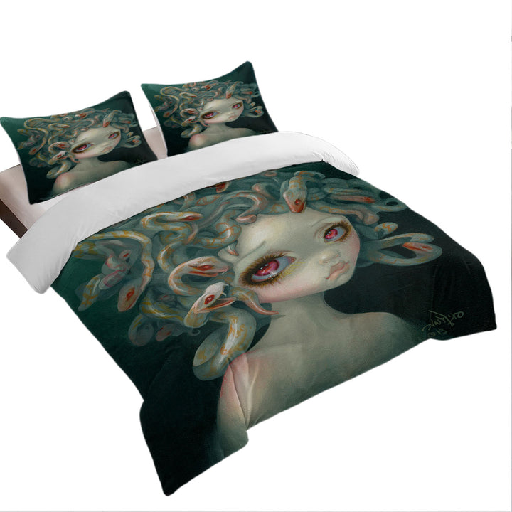 Scary Art Snakes Head Pale Medusa Coverlet