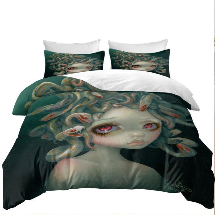 Scary Art Snakes Head Pale Medusa Coverlets