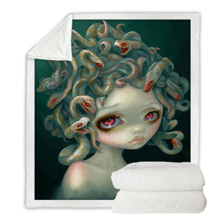 Scary Art Snakes Head Pale Medusa Fleece Blanket