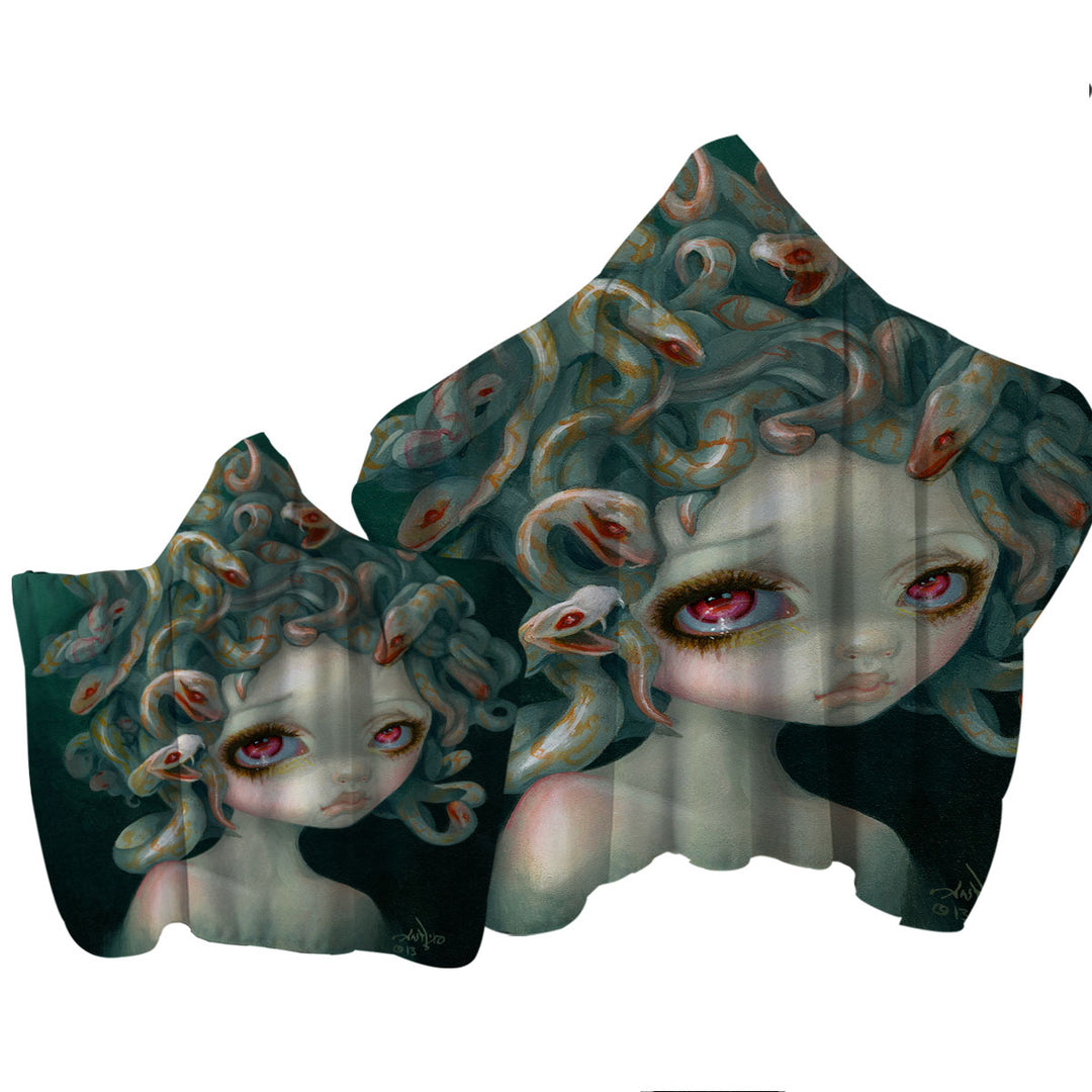 Scary Art Snakes Head Pale Medusa Hooded Beach Towel