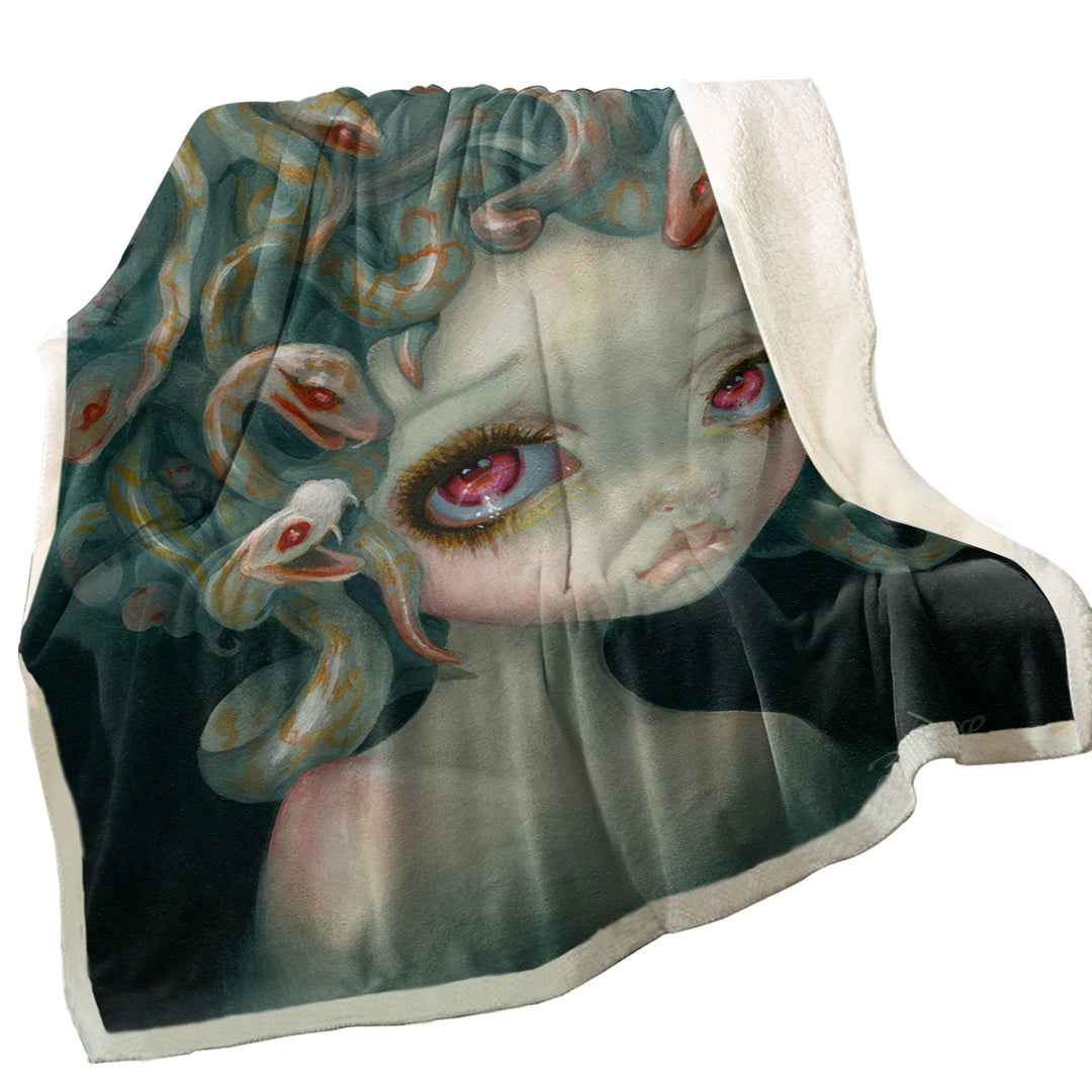 Scary Art Snakes Head Pale Medusa Throw Blanket