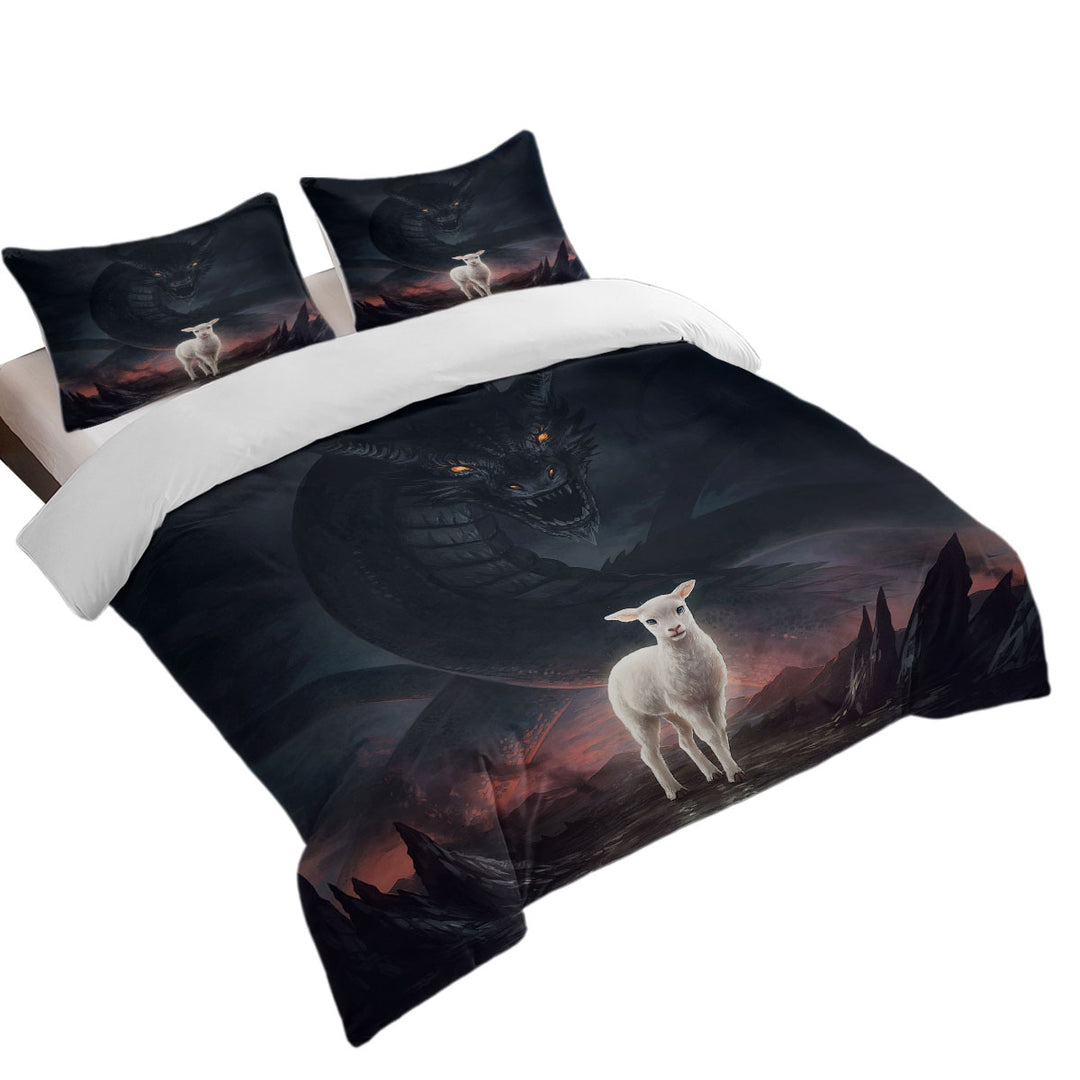 Scary Art the Lamb and the Dragon Duvet Cover set