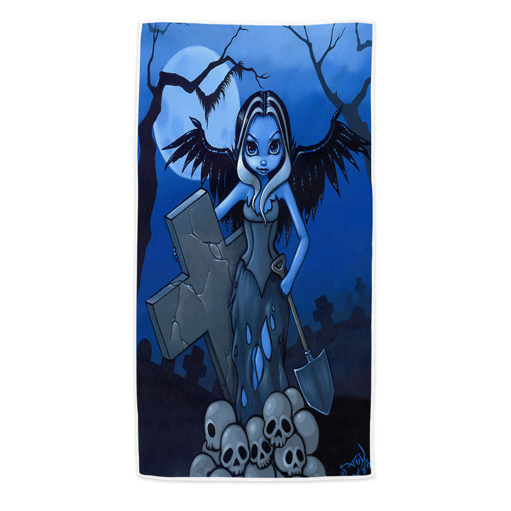 Scary Beach Towels Art Gothic Angel and Skulls the Gravedigger