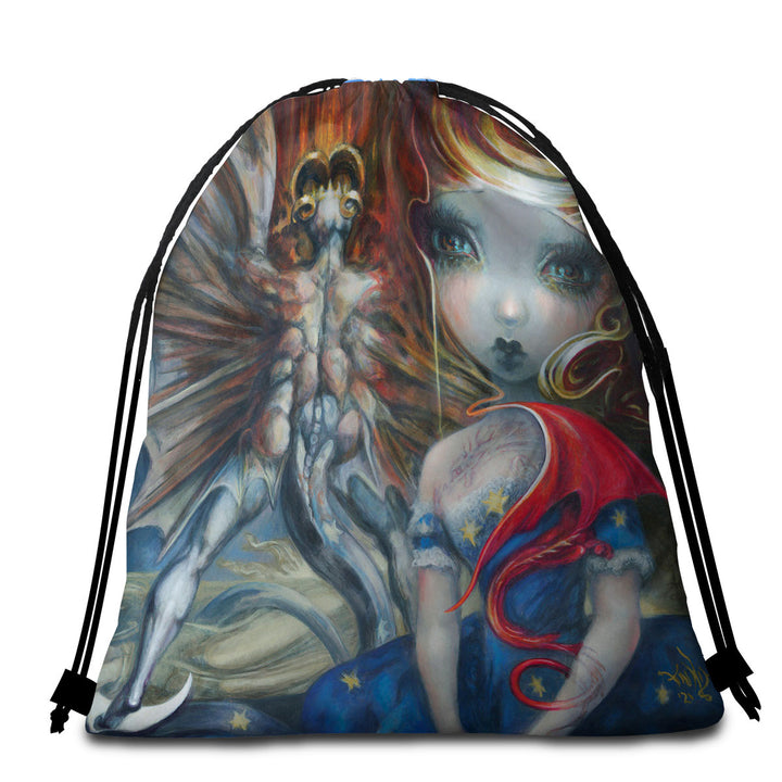 Scary Beach Towels and Bags Set Dragon Art Prints Great Red Dragonling