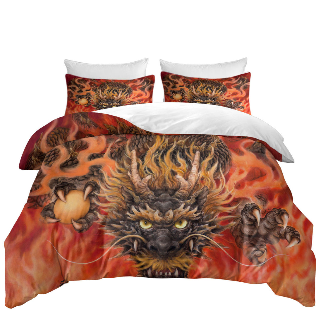 Scary Cool Fantasy Art Fire Dragon Comforter Cover