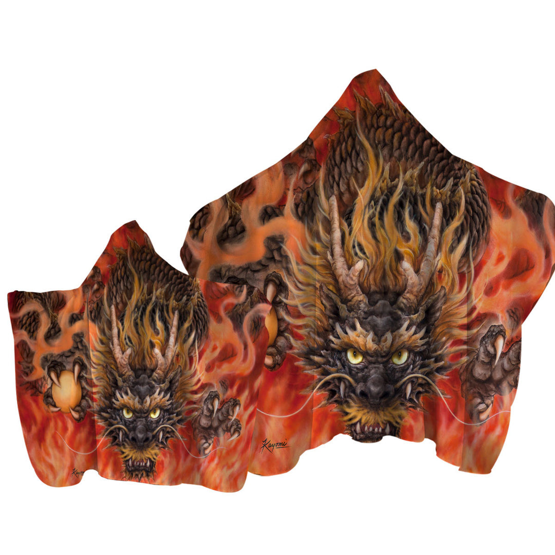 Scary Cool Fantasy Art Fire Dragon Hooded Beach Towel