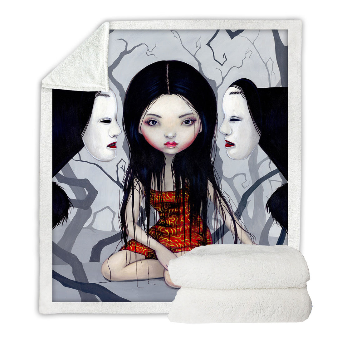 Scary Couch Throws Art Lovely Maiden and Faceless Ghosts