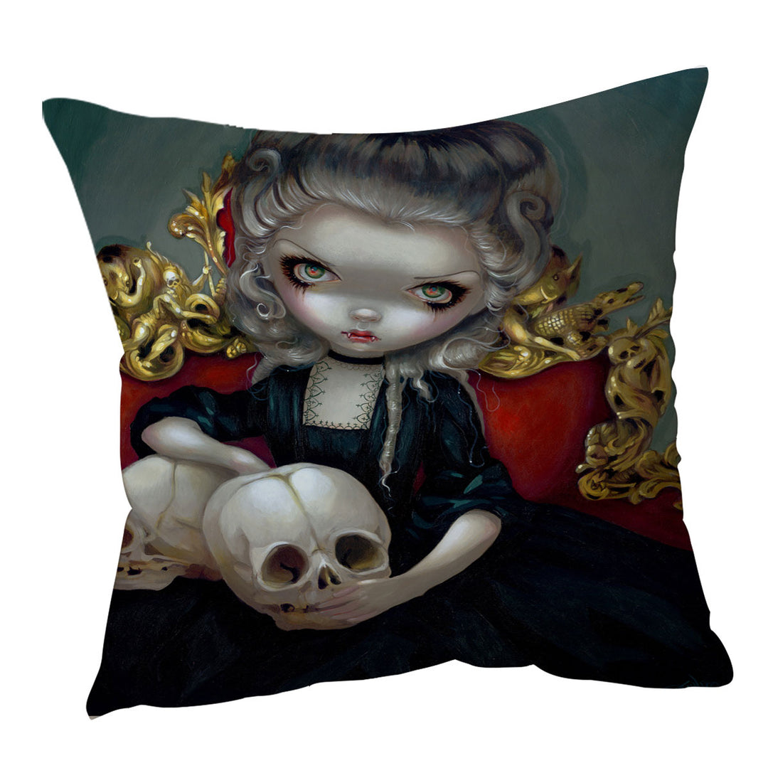 Scary Cushion Cover Les Vampires Les Cranes Vampire Maiden and Skulls