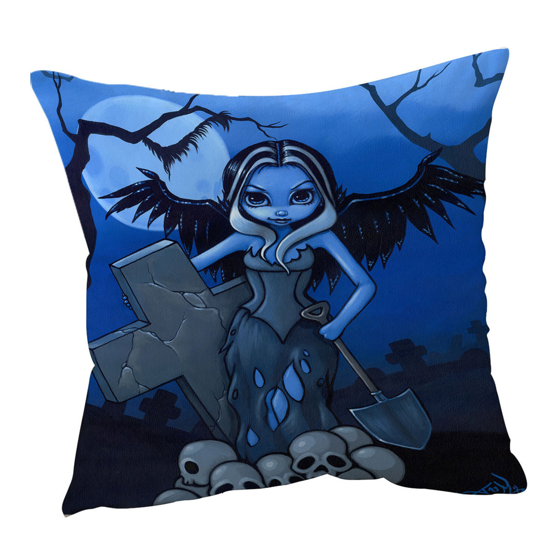 Scary Cushions Art Gothic Angel and Skulls the Gravedigger