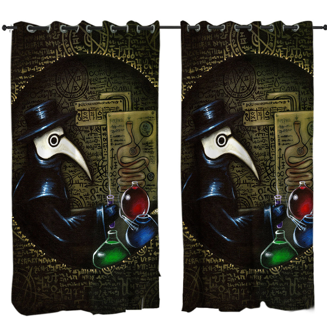 Scary Dark Art The Alchemist_s Revenge Plague Mask Curtains for Living Room