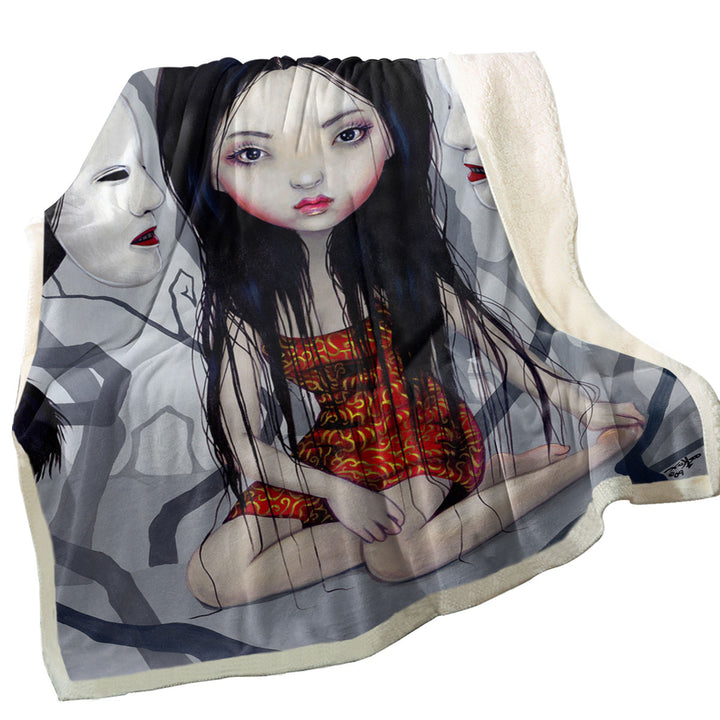 Scary Decorative Blankets Art Lovely Maiden and Faceless Ghosts