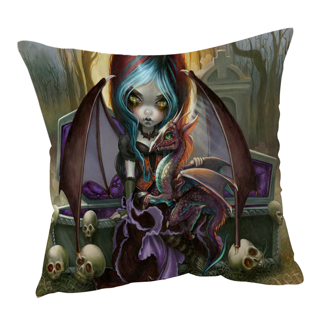 Scary Decorative Cushions Gothic Art Dragon Girl and Vampire Dragonling