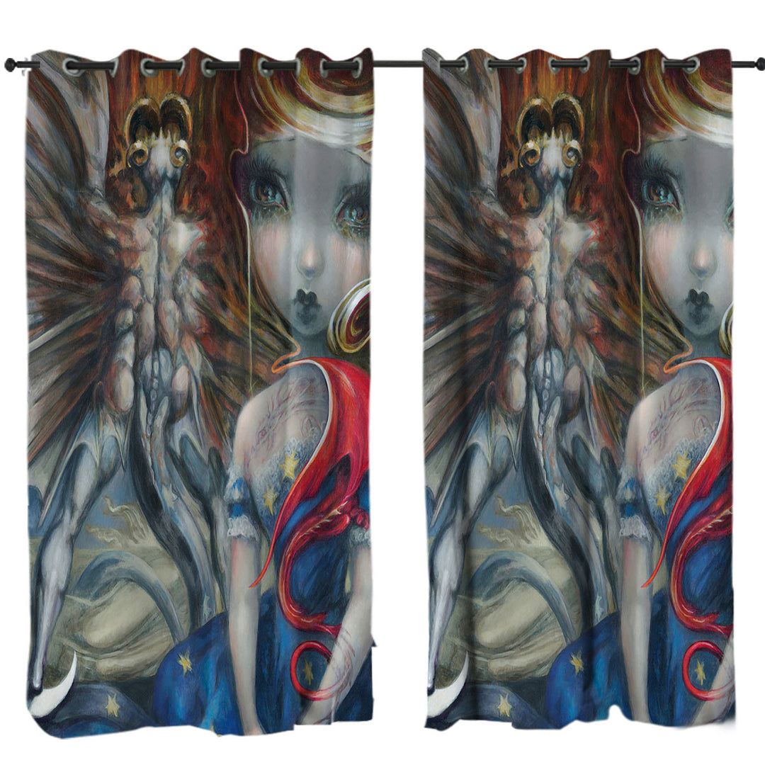 Scary Dragon Art Prints Great Red Dragonling Curtains for Living Room