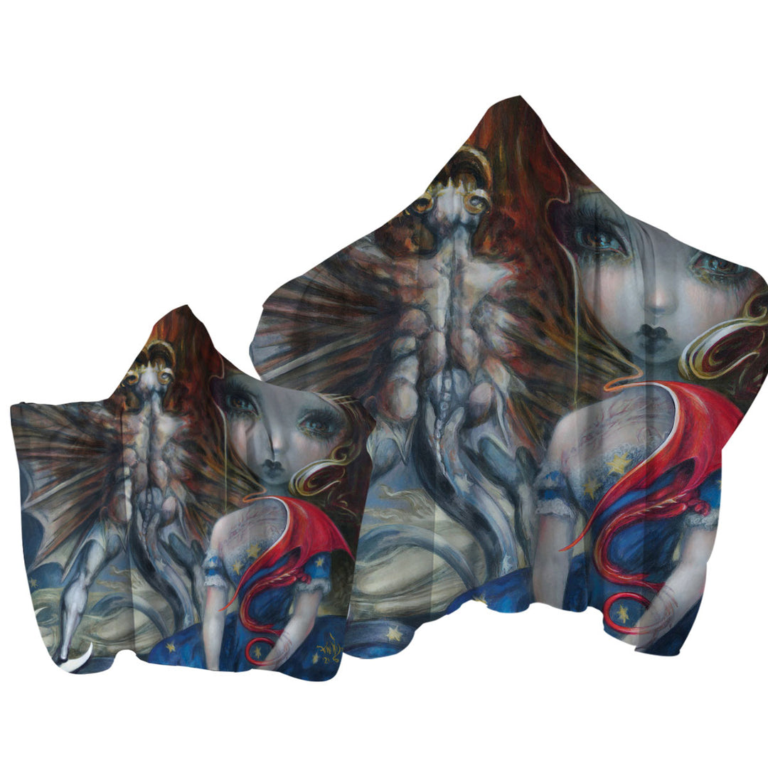 Scary Dragon Art Prints Great Red Dragonling Hooded Beach Towel