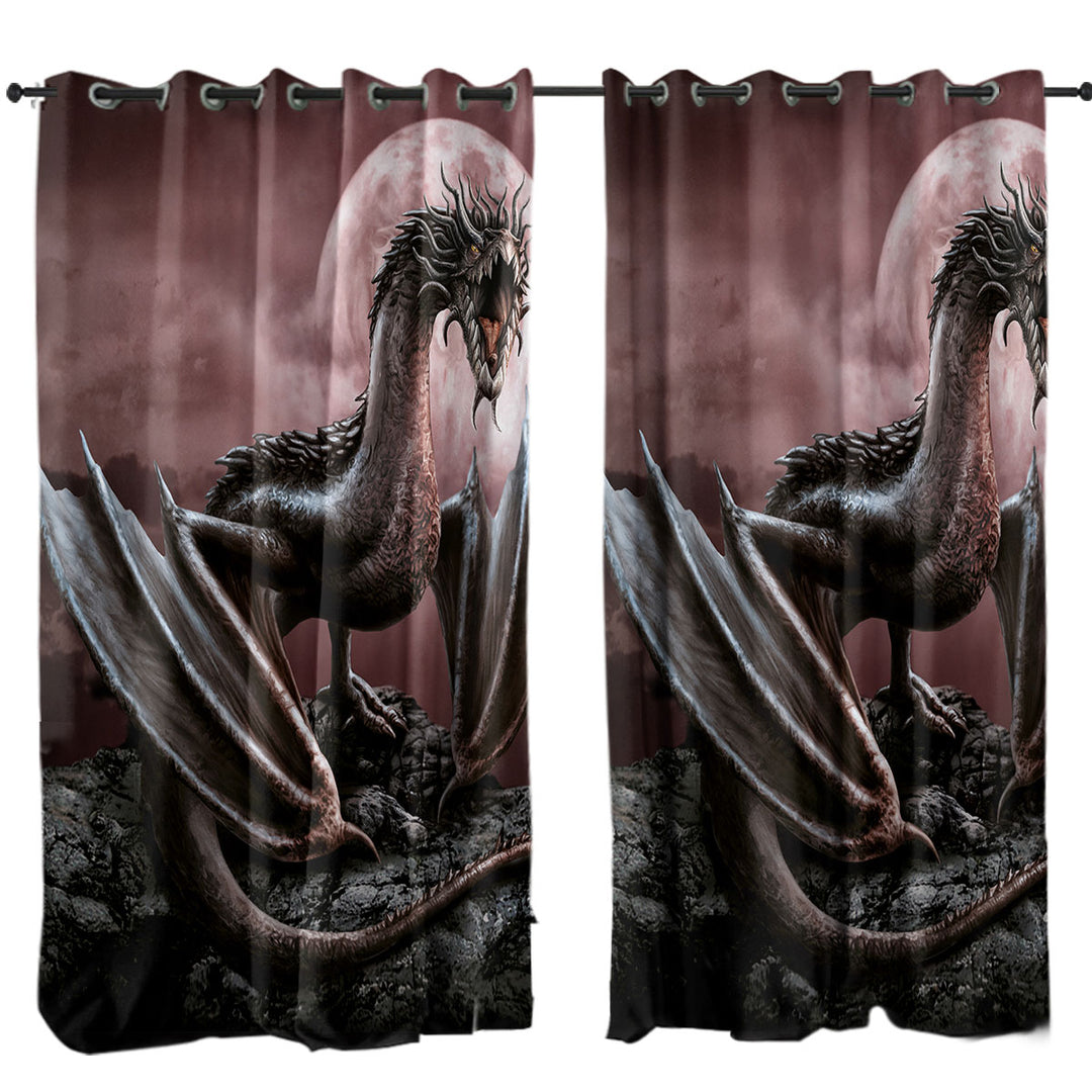 Scary Fantasy Art Darius Moon Dragon Curtains for Bedroom