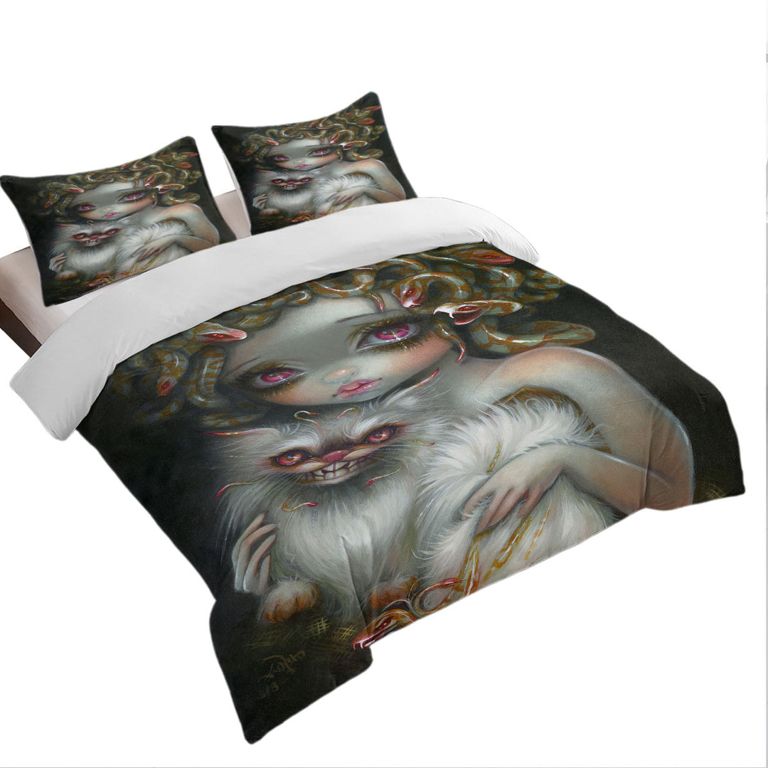 Scary Fantasy Art Medusa Girl and Her Cat Good Duvet Covers