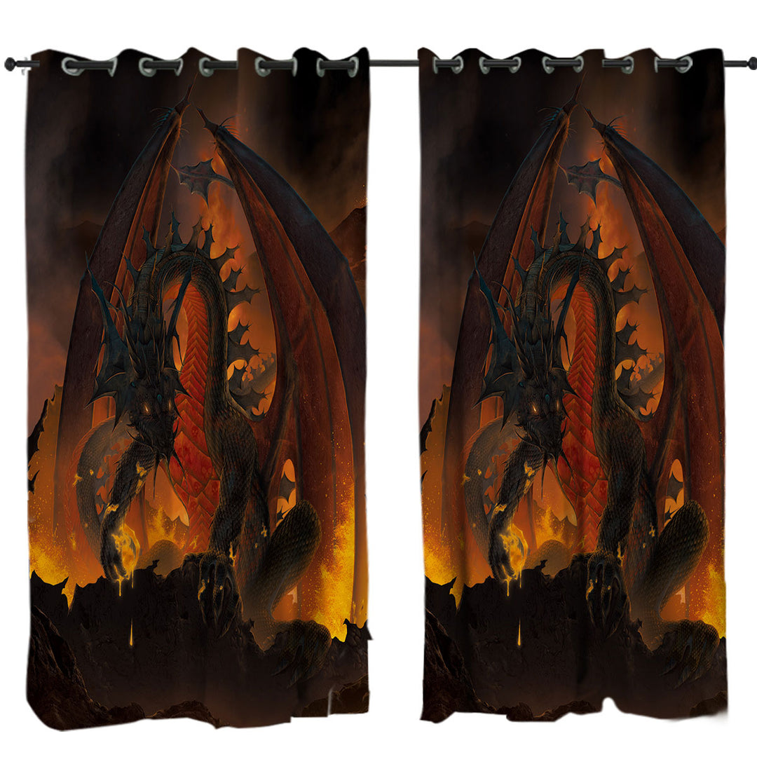 Scary Fantasy Art Volcano Fireball Dragon Made to Measure Curtains