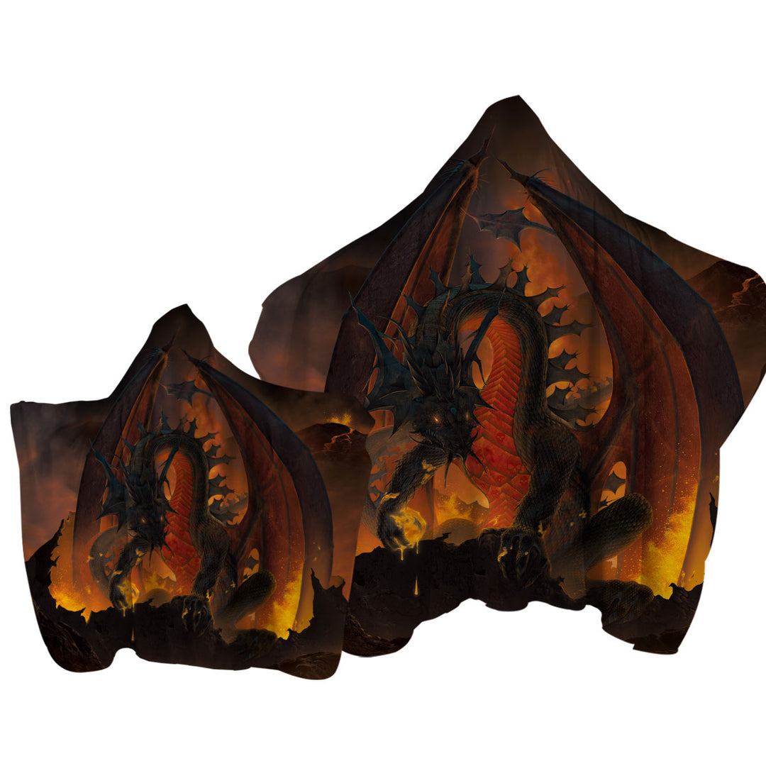 Scary Fantasy Art Volcano Fireball Dragon Towel with Hood