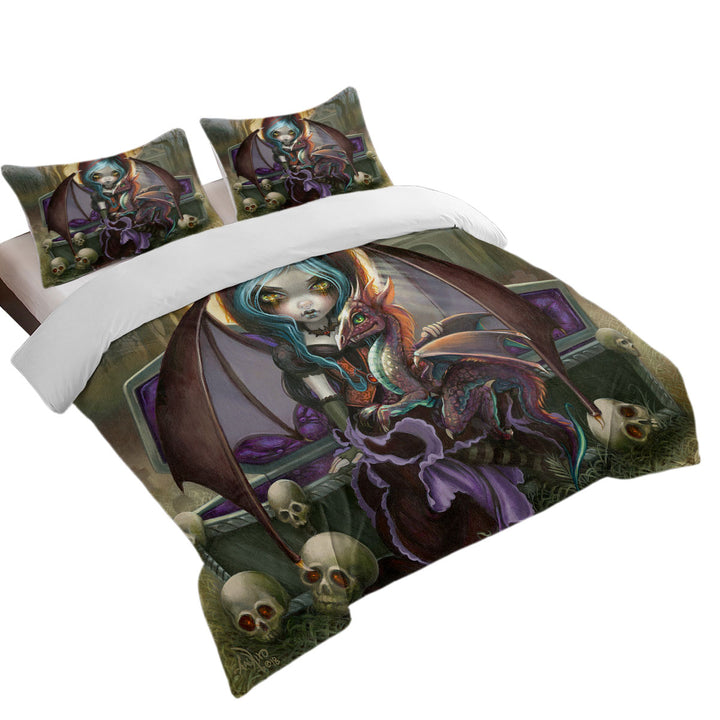 Scary Gothic Art Dragon Girl and Vampire Dragonling Comforter Cover