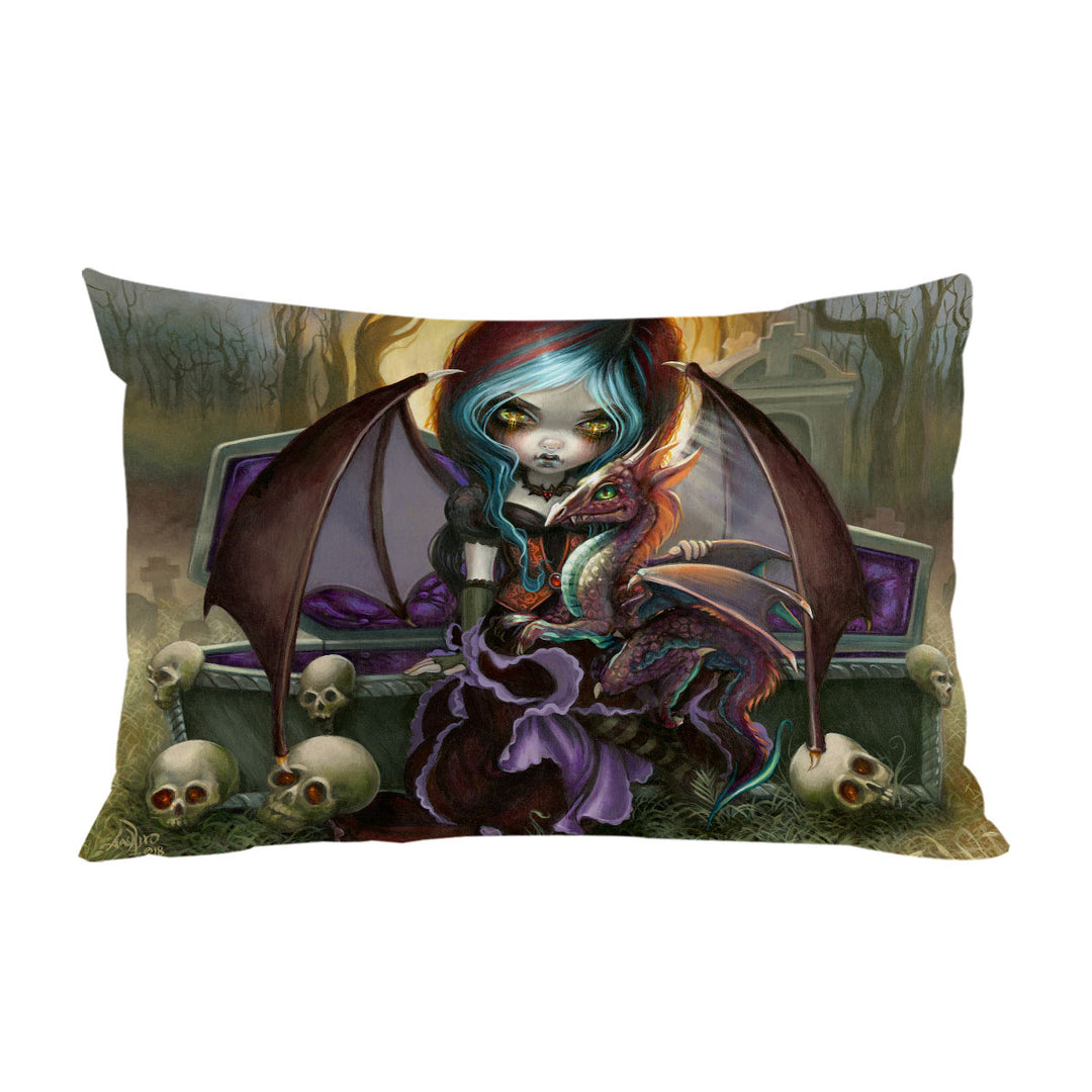 Scary Gothic Art Dragon Girl and Vampire Dragonling Pillow Cases