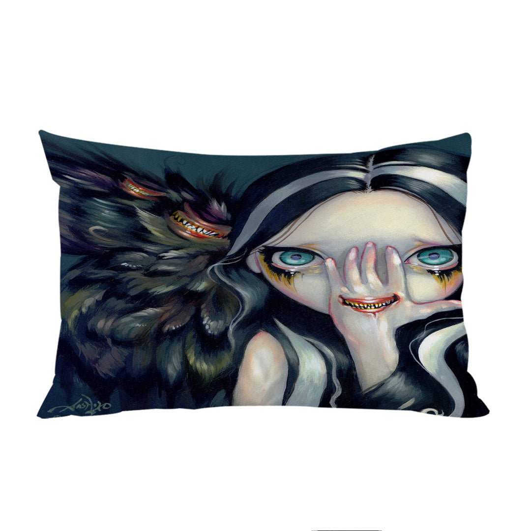 Scary Gothic Art Speak No Evil Yokai Demon Girl Pillow Cases