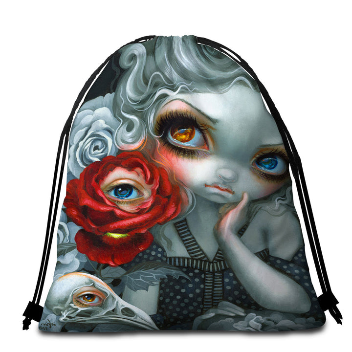 Scary Gothic Beach Towels and Bags Set Art the Nightingale and the Rose