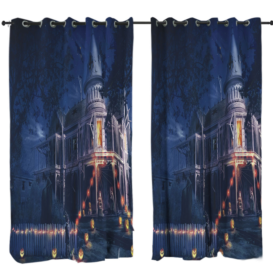 Scary Haunted House Halloween Curtain