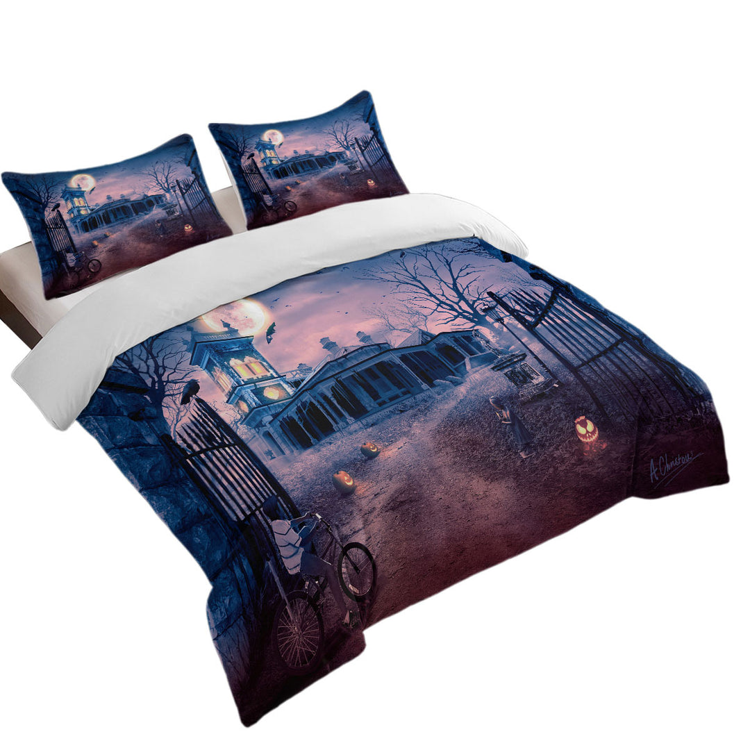 Scary Haunted Manor Halloween Bed Covers