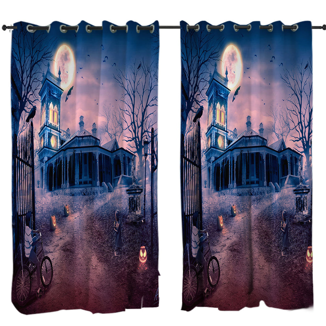 Scary Haunted Manor Halloween Curtains for Bedroom