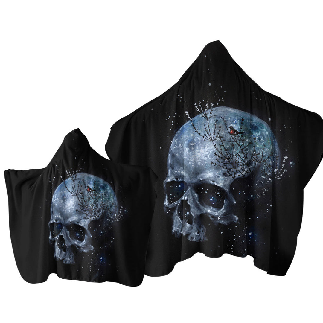 Scary Human Skull and Bird Hooded Beach Towel