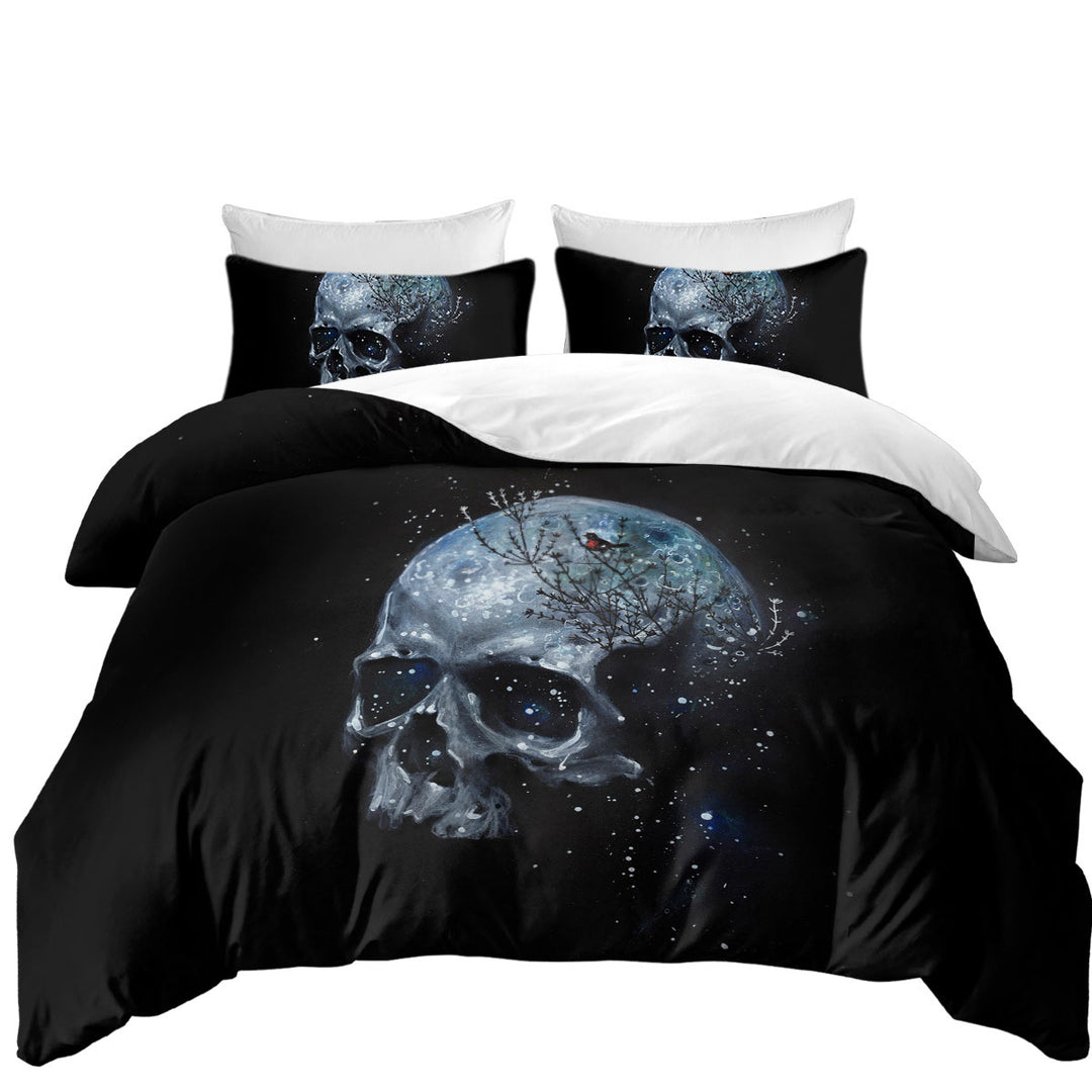 Scary Human Skull and Bird King Quilt Cover