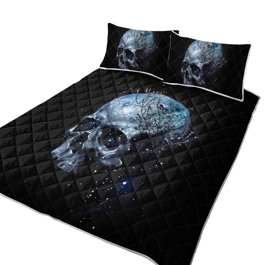 Scary Human Skull and Bird Twin Quilt